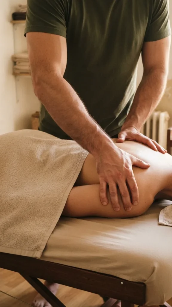Masajista aplicando un tratamiento manual sobre la espalda de una persona